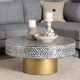 bali & pari Idra Coastal Black and White Mother of Pearl Capiz Shell Coffee Table