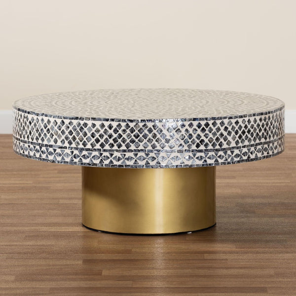 Baxton Studio bali Idra Coastal Black & White Capiz Shell Coffee Table - Artisanal Elegance for Modern Living F242-FT15-Coffee Table