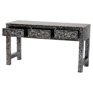 Baxton Studio bali Elara Coastal Console Table – Black & White Capiz Shell with 3 Drawers for Stylish Storage F242-FT16-Console Table