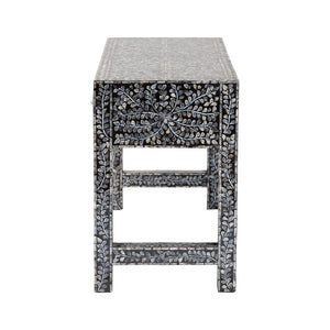 Baxton Studio bali Elara Coastal Console Table – Black & White Capiz Shell with 3 Drawers for Stylish Storage F242-FT16-Console Table