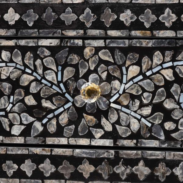 Baxton Studio bali Elara Coastal Console Table – Black & White Capiz Shell with 3 Drawers for Stylish Storage F242-FT16-Console Table