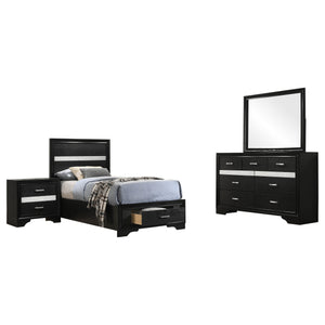 English Elm Annie Black 4-Piece Twin Bedroom Set - Modern Glamour With Storage & Crystal Accents For Teens B062S01352