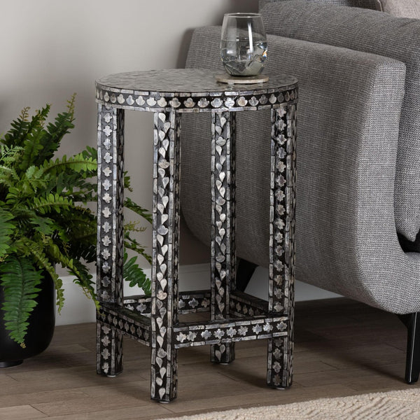 Baxton Studio bali Elara Coastal Black & White Mother of Pearl Capiz Shell End Table - Elegant Accent Piece for Any Room F242-FT17-Side Table