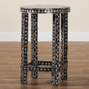 Baxton Studio bali Elara Coastal Black & White Mother of Pearl Capiz Shell End Table - Elegant Accent Piece for Any Room F242-FT17-Side Table