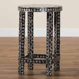 bali & pari Elara Coastal Black and White Mother of Pearl Capiz Shell End Table