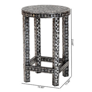 Baxton Studio bali Elara Coastal Black & White Mother of Pearl Capiz Shell End Table - Elegant Accent Piece for Any Room F242-FT17-Side Table