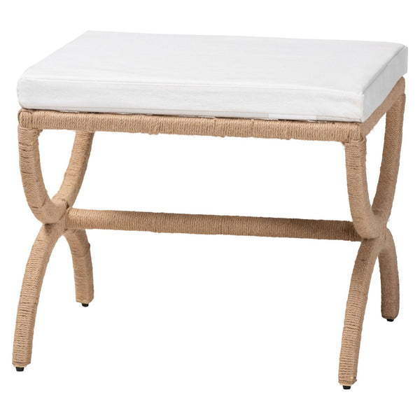 Baxton Studio bali Maliyah Japandi Jute Ottoman - Handcrafted Hourglass Design with Plush Cushion for Cozy Spaces F242-FT21-Ottoman