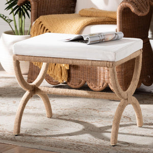 Baxton Studio bali Maliyah Japandi Jute Ottoman - Handcrafted Hourglass Design with Plush Cushion for Cozy Spaces F242-FT21-Ottoman