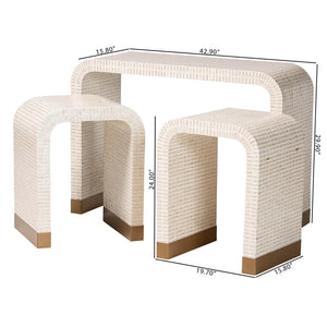 Baxton Studio bali Carlyn 3-Piece Coastal Accent Table Set - Beige & White Mother of Pearl Capiz Shell Elegance F242-FT19-3PC-Table Set
