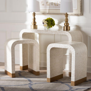 Baxton Studio bali Carlyn 3-Piece Coastal Accent Table Set - Beige & White Mother of Pearl Capiz Shell Elegance F242-FT19-3PC-Table Set