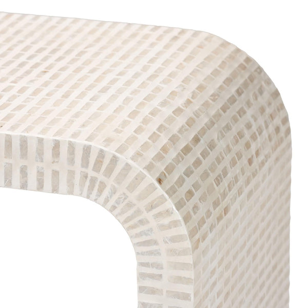 Baxton Studio bali Carlyn Coastal Console Table - Beige & White Mother of Pearl Capiz Shell, Handcrafted Elegance F242-FT19-Console Table