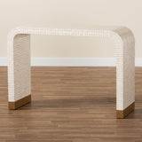 bali & pari Carlyn Coastal Beige and White Mother of Pearl Capiz Shell Console Table