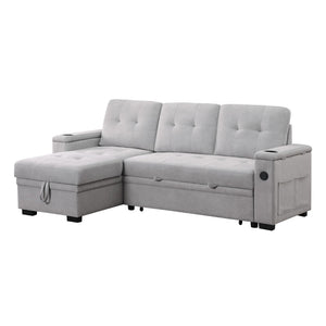 English Elm Woven Fabric Reversible Sleeper Sectional Sofa With Storage Chaise & Usb Ports For Modern Living B016S00042-GIGA