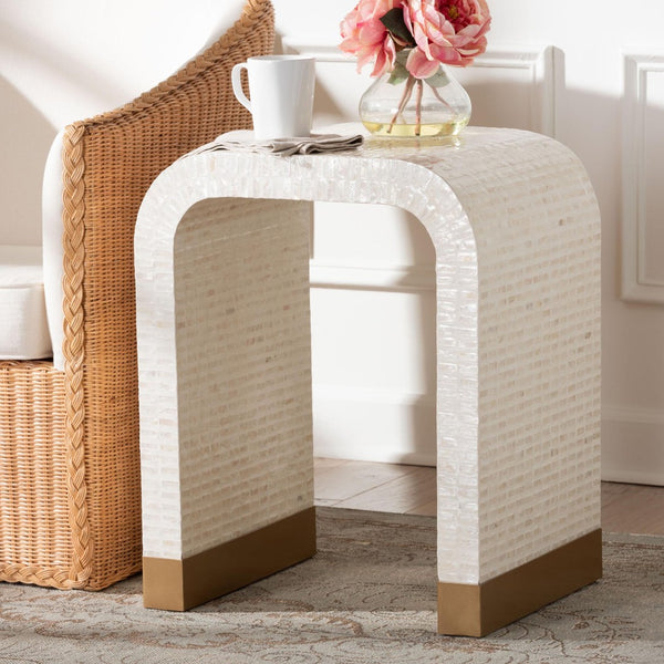Baxton Studio bali Coastal Elegance: Carlyn Capiz Shell End Table - Handcrafted Modern Design for Any Space F242-FT19-Side Table