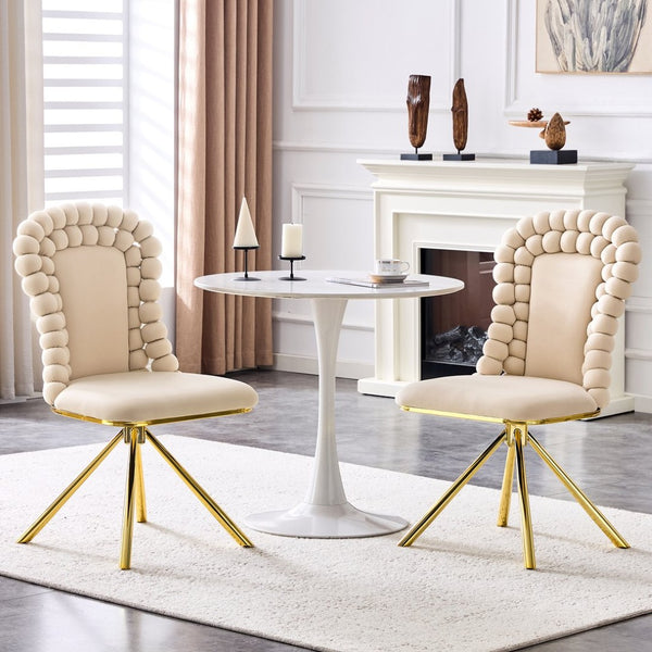 English Elm Set of 2 Sculptural Bubble Back Velvet Dining Chairs with Electroplated Metal Legs Beige,Gold W1512P491562