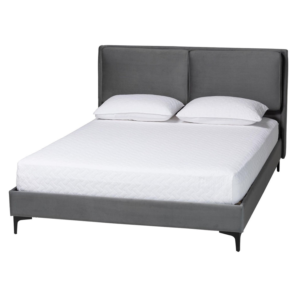 Baxton Studio Baxton Studio Etienne Modern Slate Grey Velvet Queen Platform Bed - Stylish, Comfortable Sleep Solution BBT61231-Dark Grey-Queen