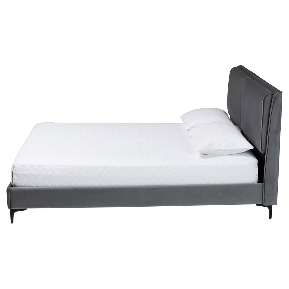 Baxton Studio Baxton Studio Etienne Modern Slate Grey Velvet Queen Platform Bed - Stylish, Comfortable Sleep Solution BBT61231-Dark Grey-Queen