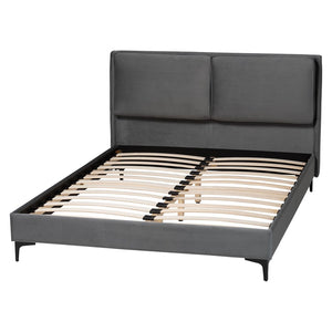 Baxton Studio Baxton Studio Etienne Modern Slate Grey Velvet Queen Platform Bed - Stylish, Comfortable Sleep Solution BBT61231-Dark Grey-Queen