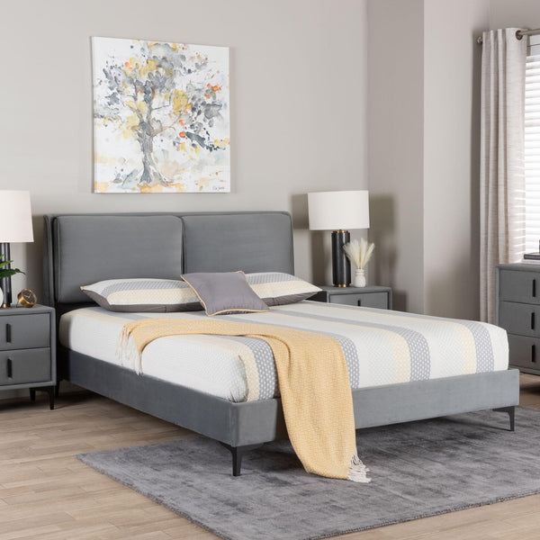 Baxton Studio Baxton Studio Etienne Modern Slate Grey Velvet Queen Platform Bed - Stylish, Comfortable Sleep Solution BBT61231-Dark Grey-Queen