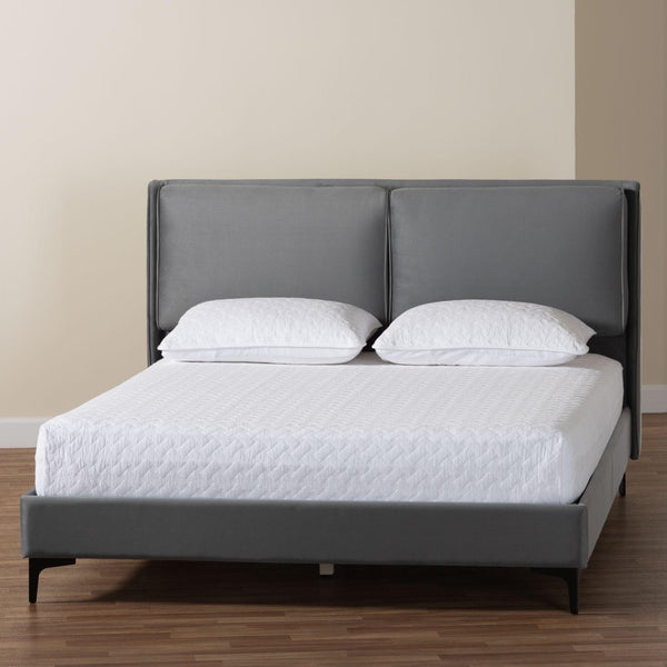 Baxton Studio Baxton Studio Etienne Modern Slate Grey Velvet Queen Platform Bed - Stylish, Comfortable Sleep Solution BBT61231-Dark Grey-Queen