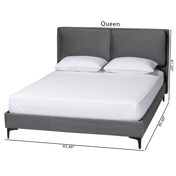 Baxton Studio Baxton Studio Etienne Modern Slate Grey Velvet Queen Platform Bed - Stylish, Comfortable Sleep Solution BBT61231-Dark Grey-Queen