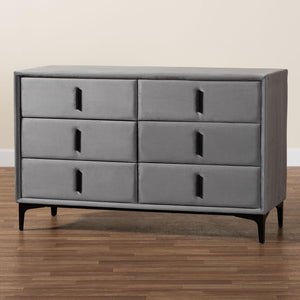 Baxton Studio Baxton Studio Etienne Velvet Dresser in Slate Grey - Modern 6-Drawer Storage & Stylish Design BBT2047 A3-Dark Grey-Dresser