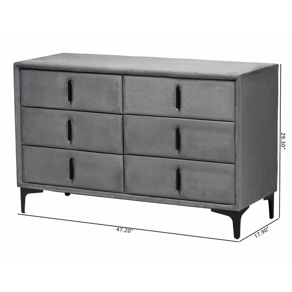 Baxton Studio Baxton Studio Etienne Velvet Dresser in Slate Grey - Modern 6-Drawer Storage & Stylish Design BBT2047 A3-Dark Grey-Dresser