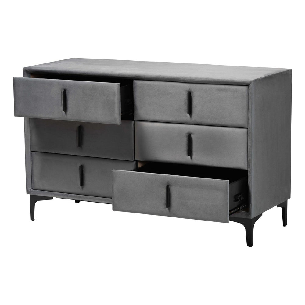 Baxton Studio Baxton Studio Etienne Velvet Dresser in Slate Grey - Modern 6-Drawer Storage & Stylish Design BBT2047 A3-Dark Grey-Dresser
