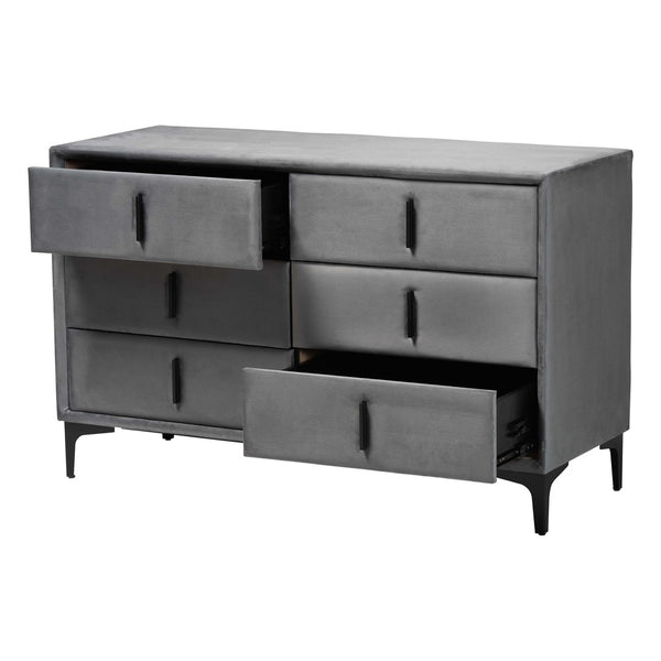 Baxton Studio Baxton Studio Etienne Velvet Dresser in Slate Grey - Modern 6-Drawer Storage & Stylish Design BBT2047 A3-Dark Grey-Dresser