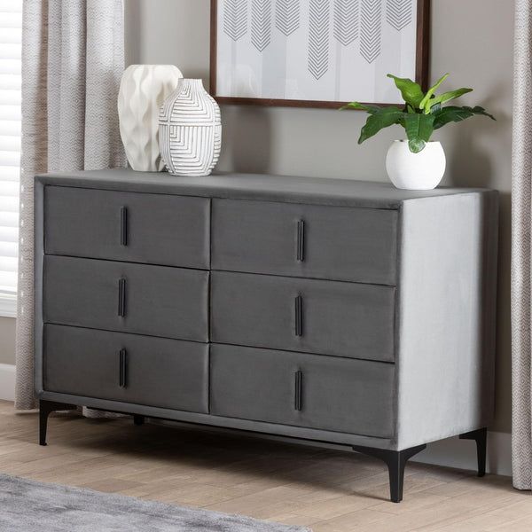 Baxton Studio Baxton Studio Etienne Velvet Dresser in Slate Grey - Modern 6-Drawer Storage & Stylish Design BBT2047 A3-Dark Grey-Dresser
