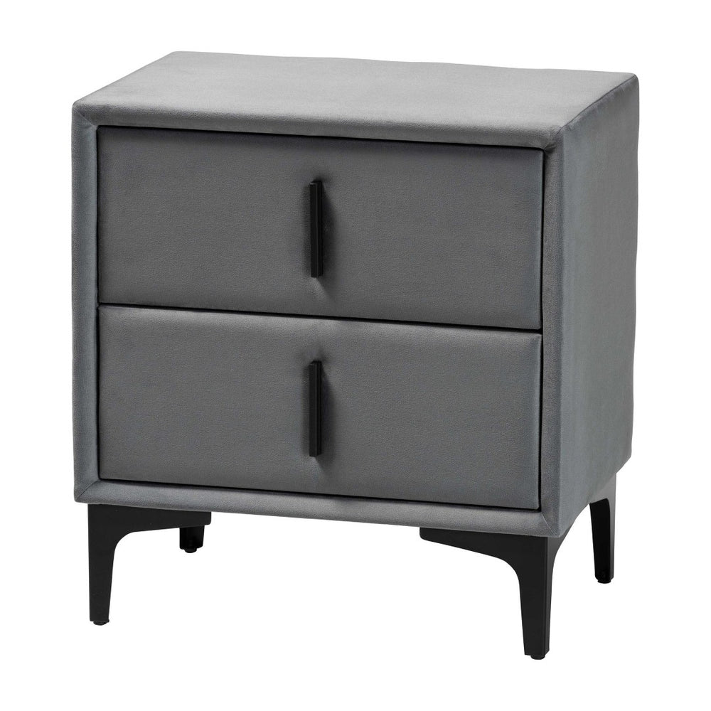 Baxton Studio Baxton Studio Slate Grey Velvet Nightstand - Modern 2-Drawer Design for Chic Bedroom Storage BBT3175 A4-Dark Grey-NS