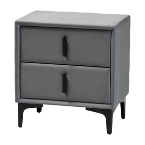 Baxton Studio Baxton Studio Slate Grey Velvet Nightstand - Modern 2-Drawer Design for Chic Bedroom Storage BBT3175 A4-Dark Grey-NS