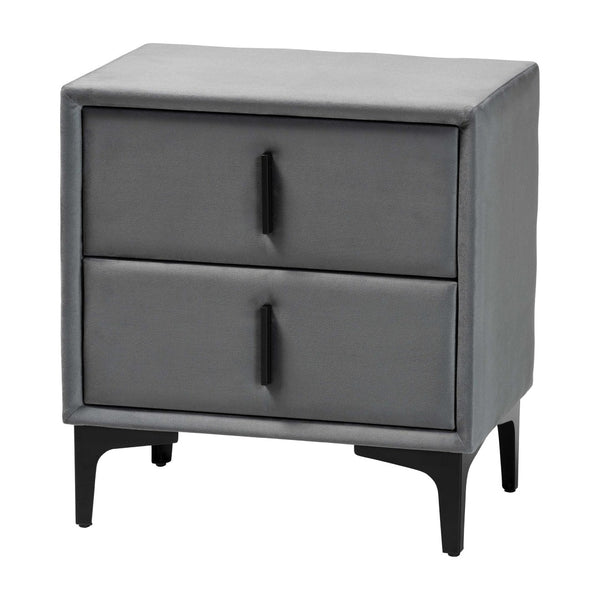 Baxton Studio Baxton Studio Slate Grey Velvet Nightstand - Modern 2-Drawer Design for Chic Bedroom Storage BBT3175 A4-Dark Grey-NS