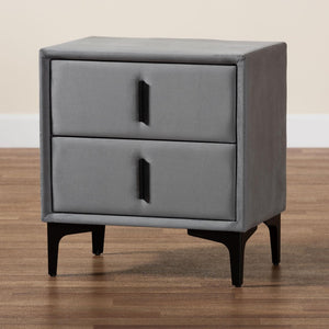 Baxton Studio Baxton Studio Slate Grey Velvet Nightstand - Modern 2-Drawer Design for Chic Bedroom Storage BBT3175 A4-Dark Grey-NS