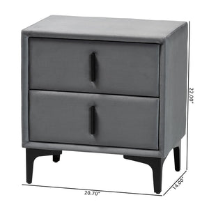 Baxton Studio Baxton Studio Slate Grey Velvet Nightstand - Modern 2-Drawer Design for Chic Bedroom Storage BBT3175 A4-Dark Grey-NS