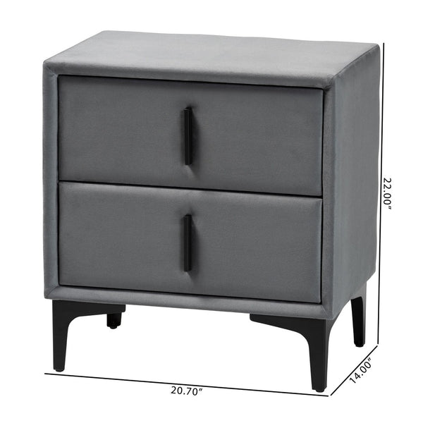 Baxton Studio Baxton Studio Slate Grey Velvet Nightstand - Modern 2-Drawer Design for Chic Bedroom Storage BBT3175 A4-Dark Grey-NS