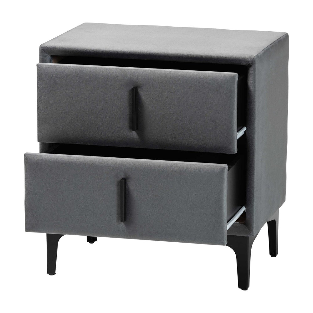 Baxton Studio Baxton Studio Slate Grey Velvet Nightstand - Modern 2-Drawer Design for Chic Bedroom Storage BBT3175 A4-Dark Grey-NS