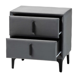 Baxton Studio Baxton Studio Slate Grey Velvet Nightstand - Modern 2-Drawer Design for Chic Bedroom Storage BBT3175 A4-Dark Grey-NS