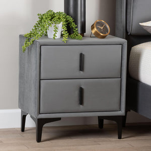 Baxton Studio Baxton Studio Slate Grey Velvet Nightstand - Modern 2-Drawer Design for Chic Bedroom Storage BBT3175 A4-Dark Grey-NS