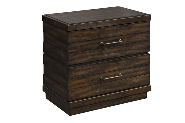 English Elm Industrial Industrial Farmhouse 2-Drawer Nightstand in Brown Solid Wood/MDF with Cedar-Lined Drawer, Custom Hardware and Rustic Charm B2699P237053