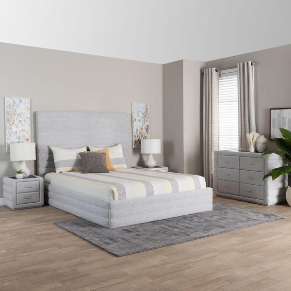 Baxton Studio Baxton Cadmus Modern Light Grey Channel-Tufted 4-Piece Queen Bedroom Set with Stylish Comfort BBT61237-Light Grey-Queen 4PC Bedroom Set
