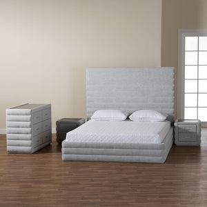 Baxton Studio Baxton Cadmus Modern Light Grey Channel-Tufted 4-Piece Queen Bedroom Set with Stylish Comfort BBT61237-Light Grey-Queen 4PC Bedroom Set