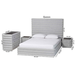 Baxton Studio Baxton Cadmus Modern Light Grey Channel-Tufted 4-Piece Queen Bedroom Set with Stylish Comfort BBT61237-Light Grey-Queen 4PC Bedroom Set