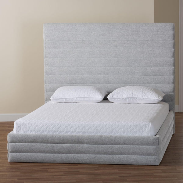 Baxton Studio Baxton Studio Cadmus Modern Light Grey Channel-Tufted Fabric Platform Bed for Contemporary Bedrooms King BBT61237-Light Grey-King