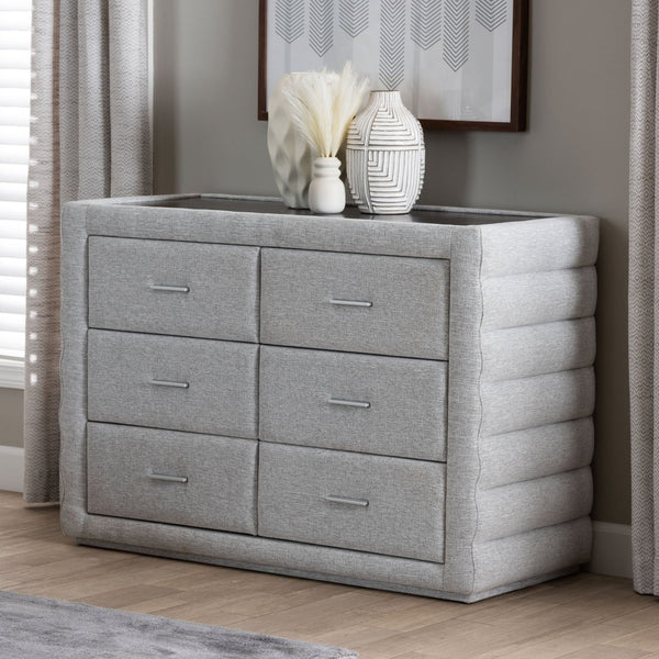 Baxton Studio Baxton Studio Cadmus Light Grey Channel-Tufted Dresser with 4 Drawers for Stylish Bedroom Storage BBT2053.11 A1-Light Grey-Dresser
