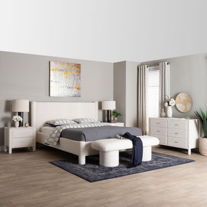 Baxton Studio Baxton Studio Laria Modern White Teddy-Bear Fabric Bedroom Set with Ample Storage and Comfort Queen 5-Piece BBT61176 A1-White-Queen 5PC Bedroom Set