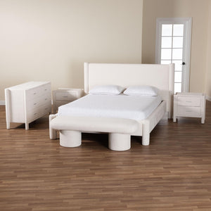 Baxton Studio Baxton Studio Laria Modern White Teddy-Bear Fabric Bedroom Set with Ample Storage and Comfort Queen 5-Piece BBT61176 A1-White-Queen 5PC Bedroom Set