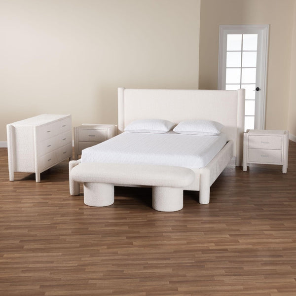 Baxton Studio Baxton Studio Laria Modern White Teddy-Bear Fabric Bedroom Set with Ample Storage and Comfort Queen 5-Piece BBT61176 A1-White-Queen 5PC Bedroom Set