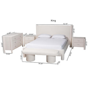 Baxton Studio Baxton Studio Laria Modern White Teddy-Bear Fabric Bedroom Set with Ample Storage and Comfort Queen 5-Piece BBT61176 A1-White-Queen 5PC Bedroom Set