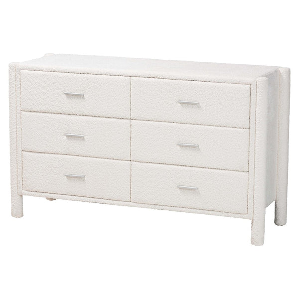 Baxton Studio Baxton Laria Plush King Size 5-Piece Bedroom Set in Soft White Teddy-Bear Fabric for Modern Elegance BBT61176 A1-White-King 5PC Bedroom Set